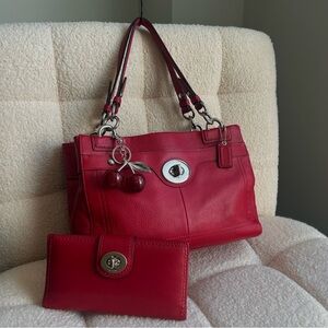 2011 Coach Penelope Red Pebble Leather Shoulder Bag & Wallet Set